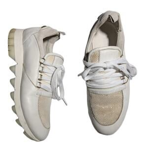 Peserico White Tone on Tone Leather Suede Lace Up Streetwear Sneakers 38 7.5